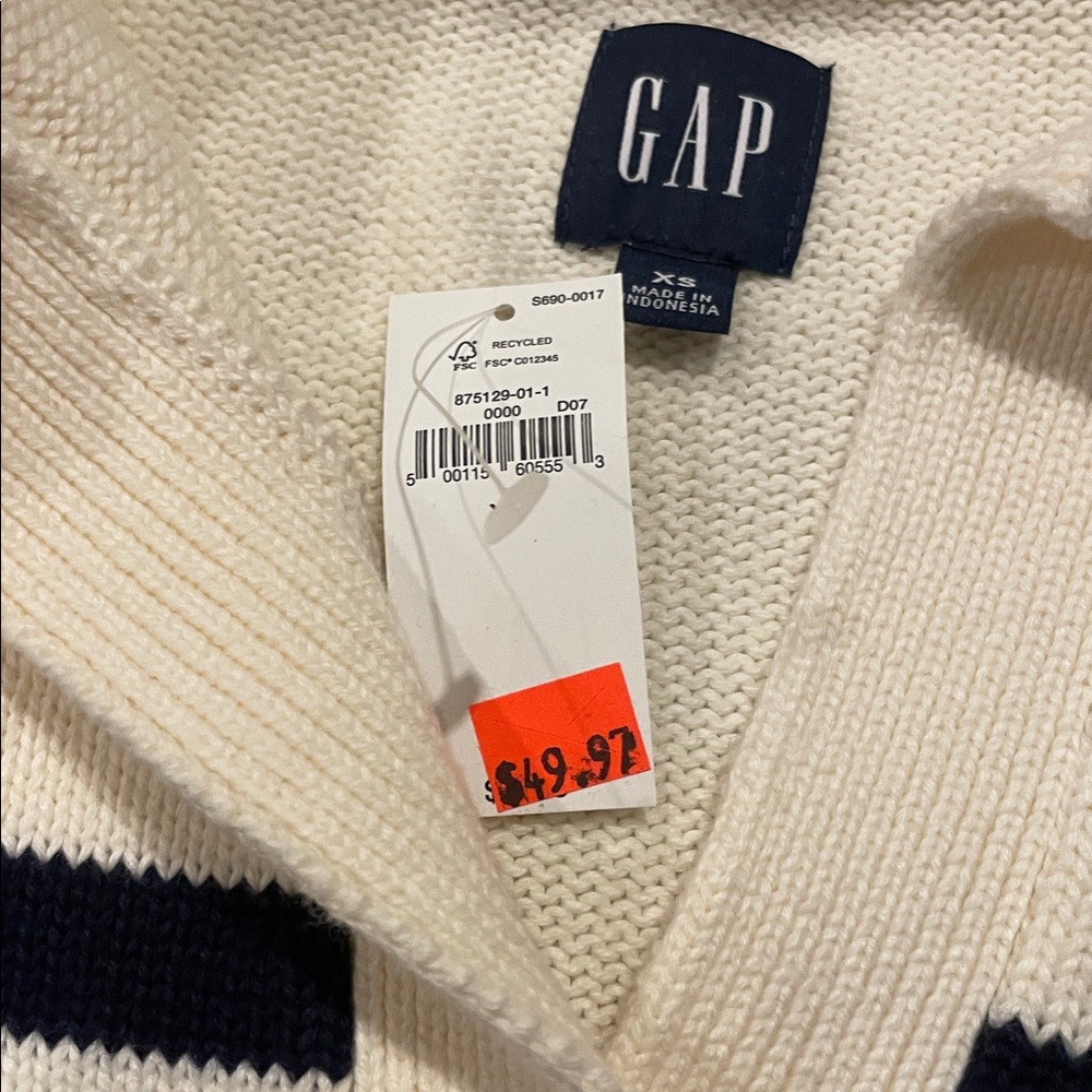 GAP cotton oversized pullover, super soft, cream with navy stripe, size XS - Picture 5 of 5